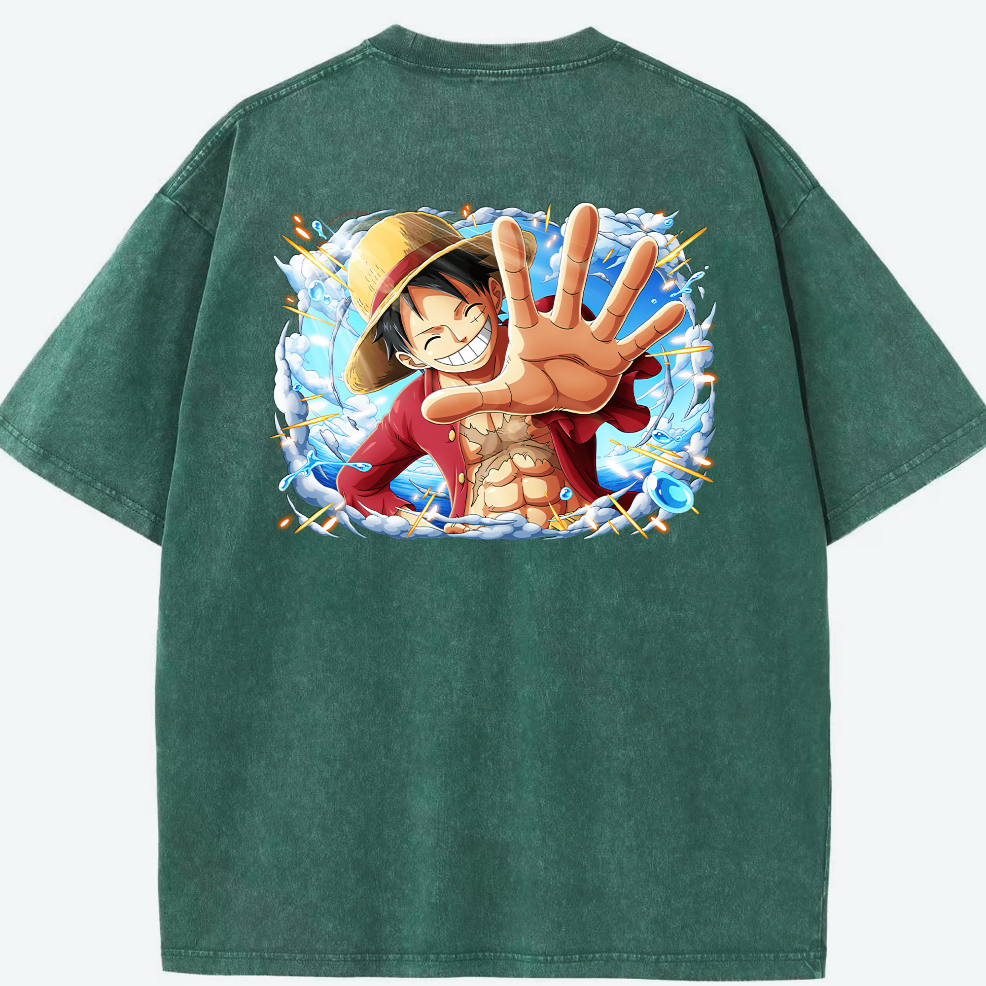 ワンピース モンキー・D・ルフィ ONE PIECE Monkey D. Luffy 綿100% ヴィンテージ風 半袖Tシャツ（背面プリント）